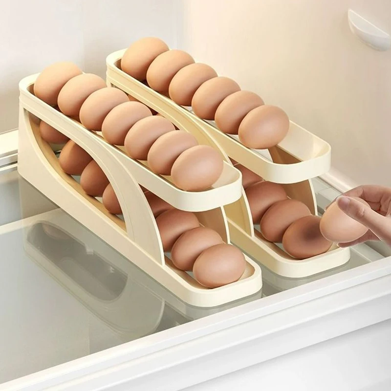 Automatic Scrolling Egg Rack Holder Storage Box Egg Basket Container Organizer Refrigerator Egg Dispenser For Kitchen