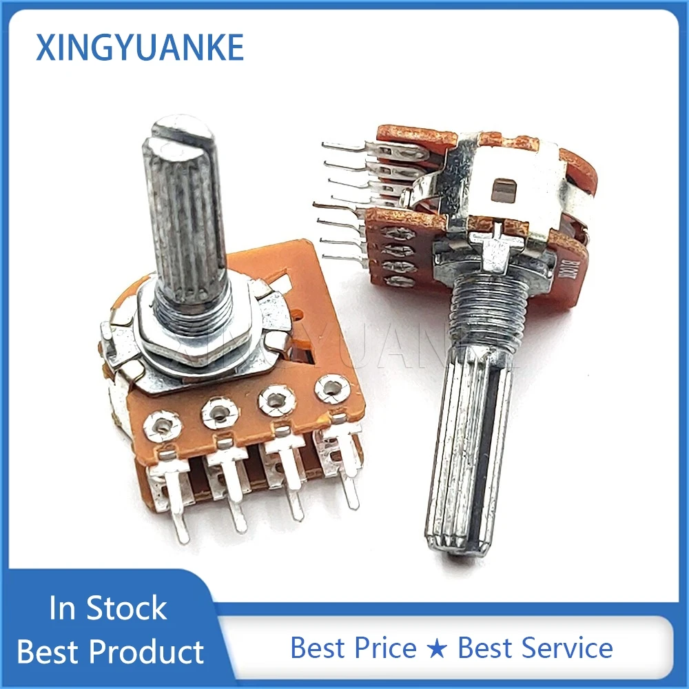 1PCS WH148 Type Audio Volume Amplifier Potentiometer Double 8-Pin TB503X2 TB104X2 B50K B100K With Step Flower Shaft Length 25mm