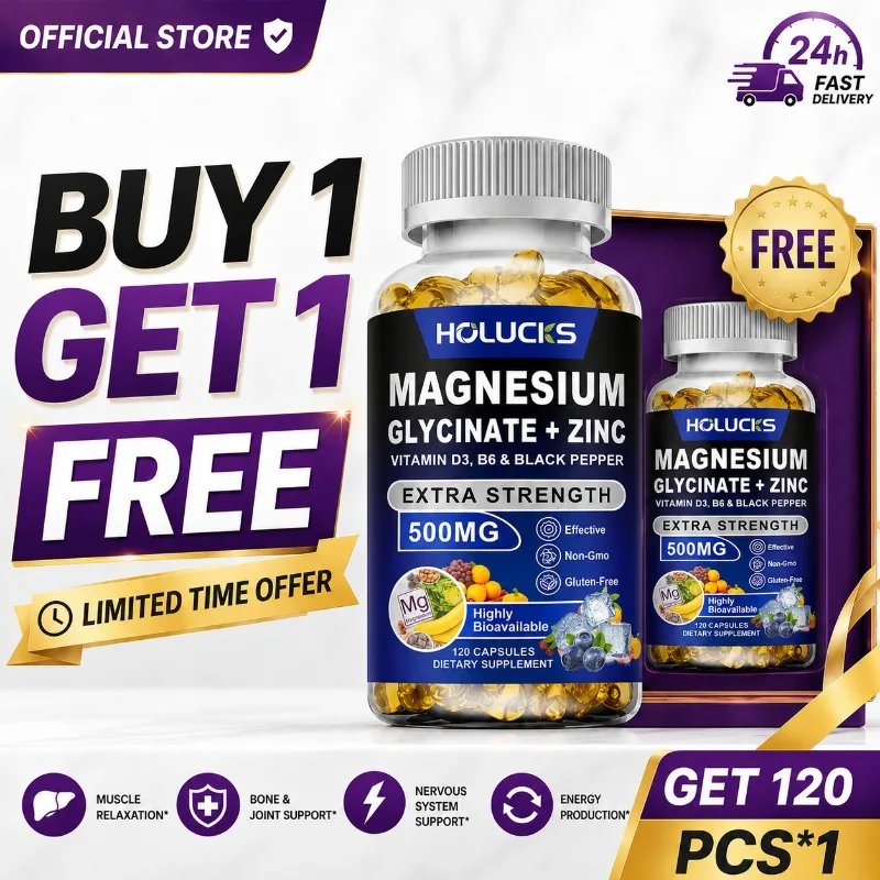 

High Absorption Magnesium Glycinate + Zinc Capsules, with Vitamin D3 & B6, Support Healthy Sleep, Reduce Stress, Heart Health