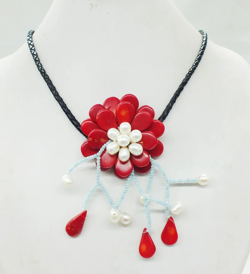 

Amazingly beautiful. Special price. Red coral flower necklace 18"