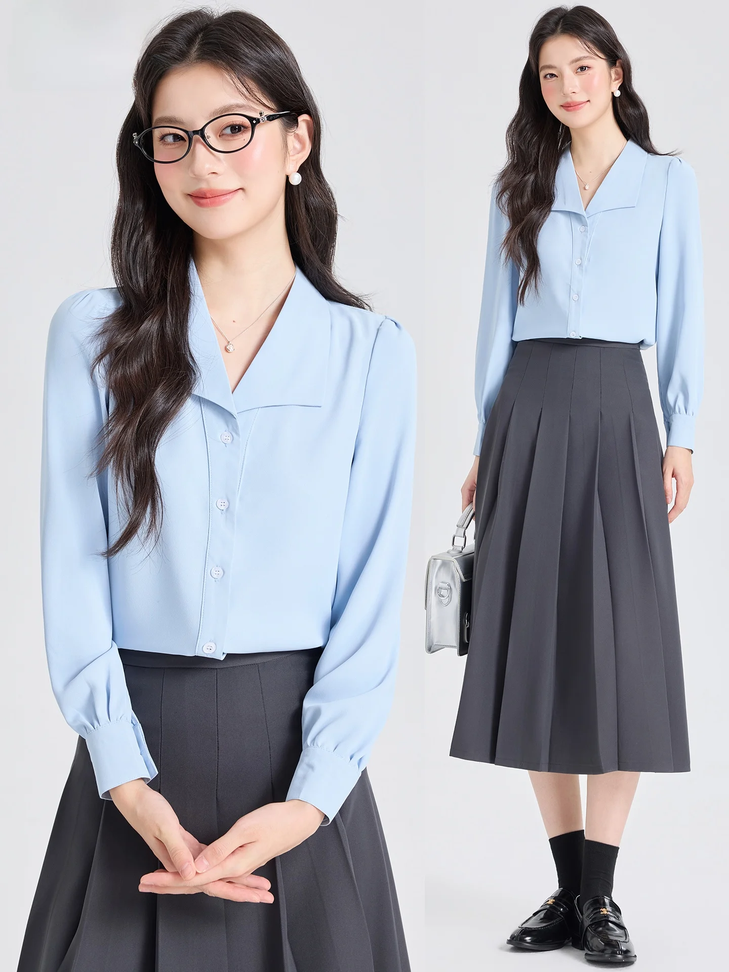 

Синий женский деловой костюм с юбкой и длинным рукавом, премиум-класса, весна 2026, новинка, для собеседований, корейский крой, на пуговицах, для офиса