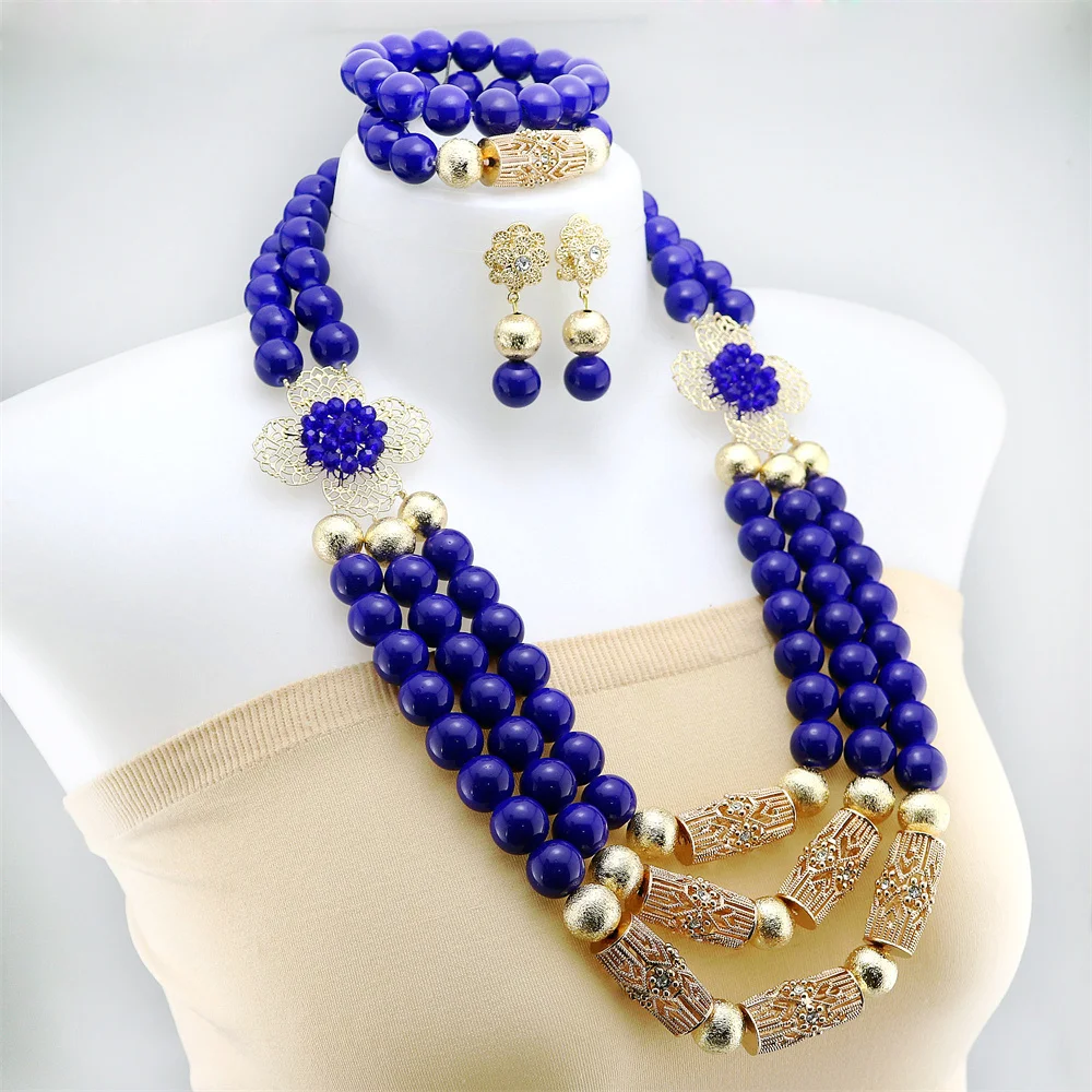 

New Dubai African Glass Bead Jewelry Set for Women Party Gifts Wedding Accessories Necklace Sets XK - 0351301