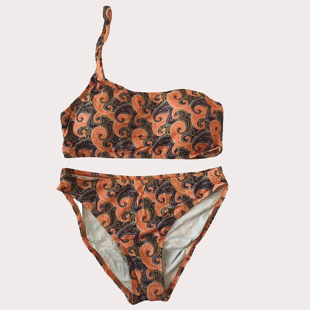 

Paisley Tube Two Piece Bikini Set Large Size One Shoulder Fully Lined Swimsuit for plus Size Women 6XL Female Bathing Suit