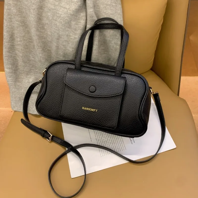 

Винтажная черная текстурированная кожаная сумка через плечо с ручками, компактная, стильная, универсальная, для вечерних выходов, свиданий, повседневная женская модная сумка