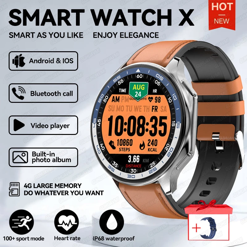 GUHUAVMI 2024NEW DT Watch X Smart Watch Player 3D AOD Modus Wasserdichte Smartwatch Armbanduhr 4GB Amoled Bildschirm Video Musik drahtlose Ladung 7