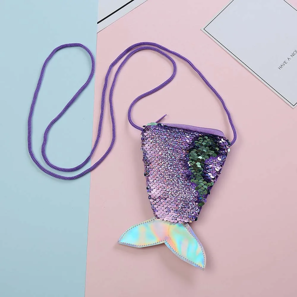 머니 파우치 인어 꼬리 스팽글 동전 지갑 물고기 꼬리 장난감 보관 소녀 스팽글 크로스 바디 백 잡화 가방 보호 케이스