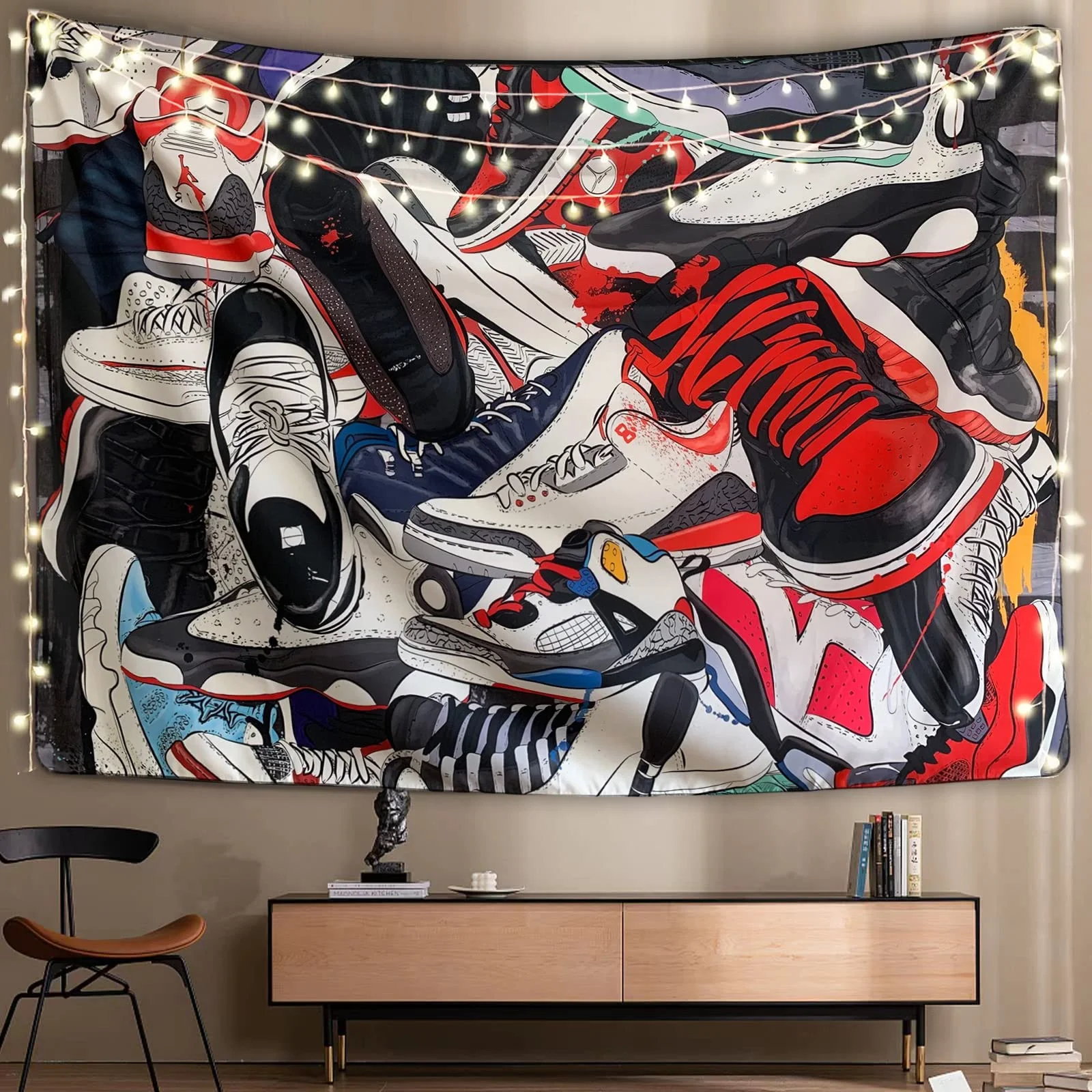 VIKAMA Sneakers Graffiti Tapestry Collage Street Style Boys' Room Decor Esports Room Dormitory Wall Hanging Home Decor