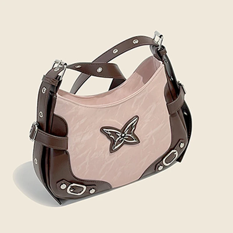 Elegant 2024 New Large -Capacity Fashion New Retro Butterfly Contrasting Underarms Shoulder Patchwork All-match Bag