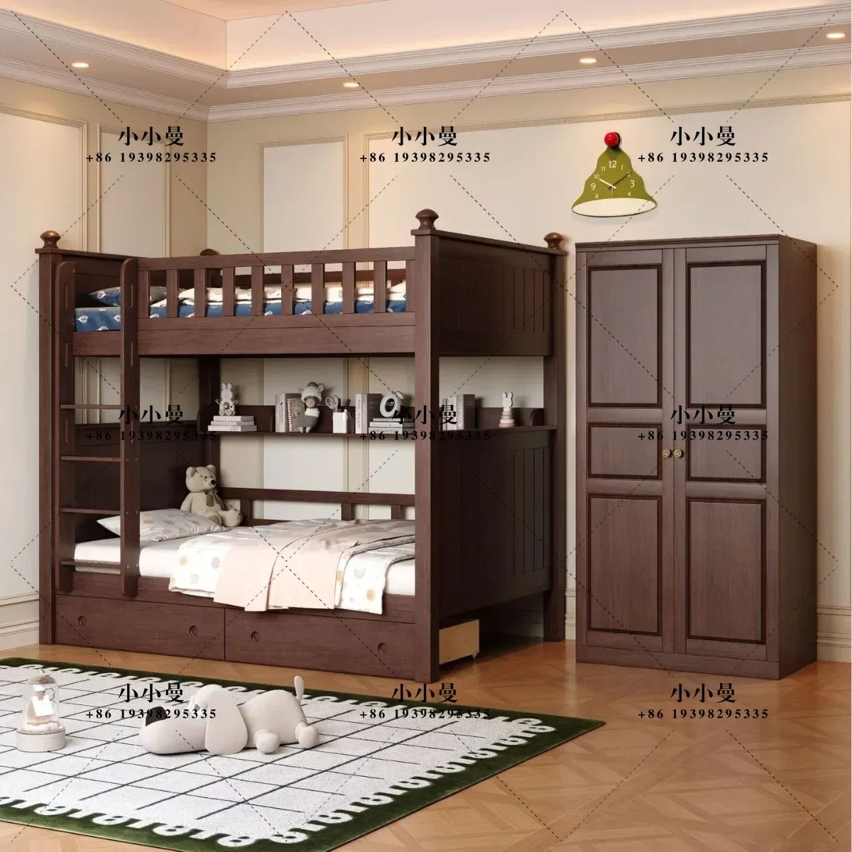 Liriodendron upper and lower solid wood children's upper and lower bunk mother household bunk bed