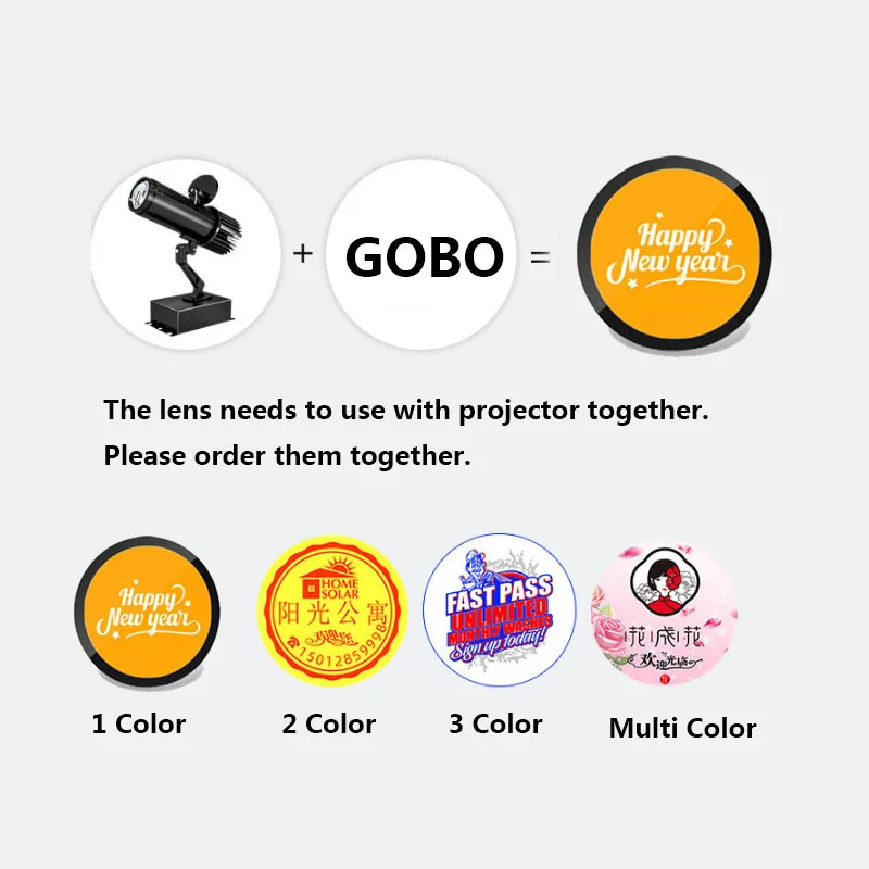 37mm/53mm Custom Lens Logo Projector Pattern Glass Lens Replacement Gobo Lens Customized Projector Lenses Multi-color Gobo Card