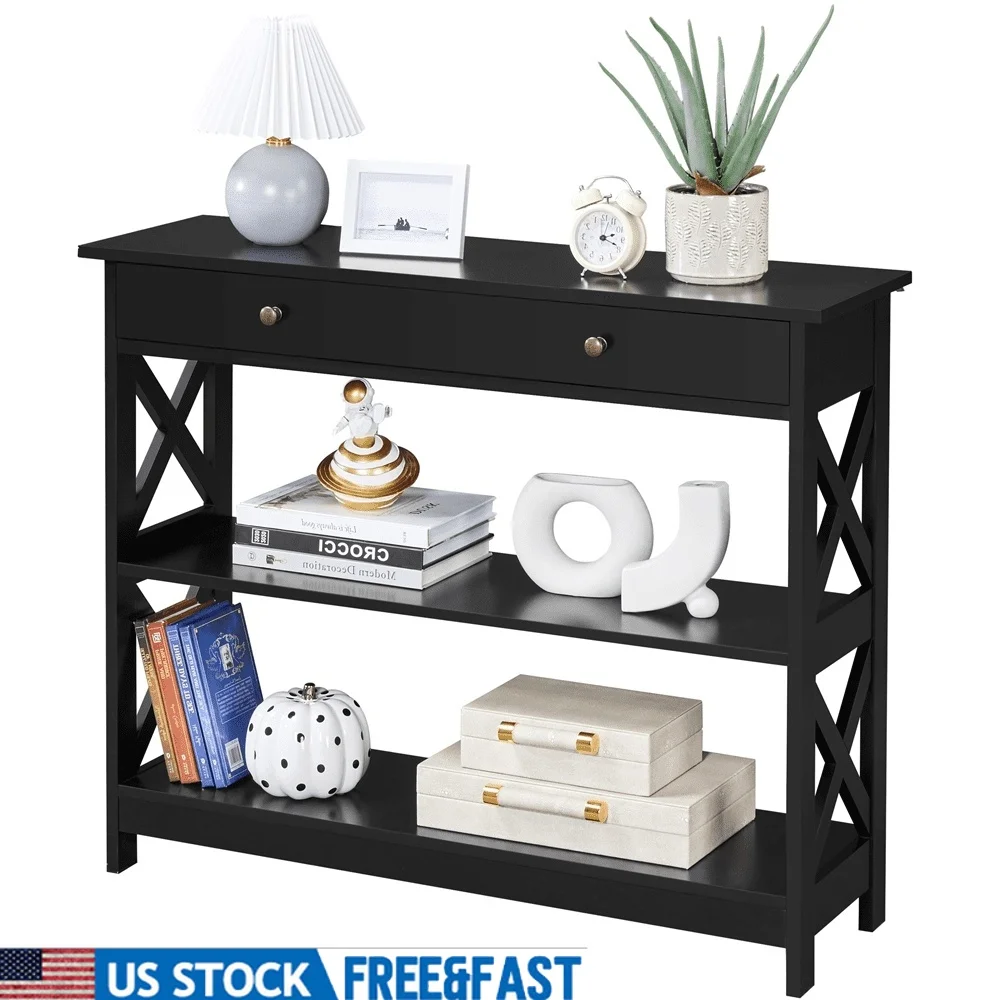 

3-х уровневый консольный столик X-Design с ящиками, деревянный органайзер для хранения дивана в прихожей, мебель, черный МДФ