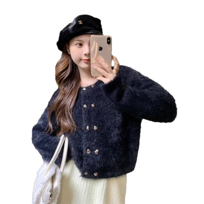 

Women's Autumn Winter Fashion Outerwear Simulation Mink Coat Stylish And Attractive Thickened Short Knitted Cardigan Sweater