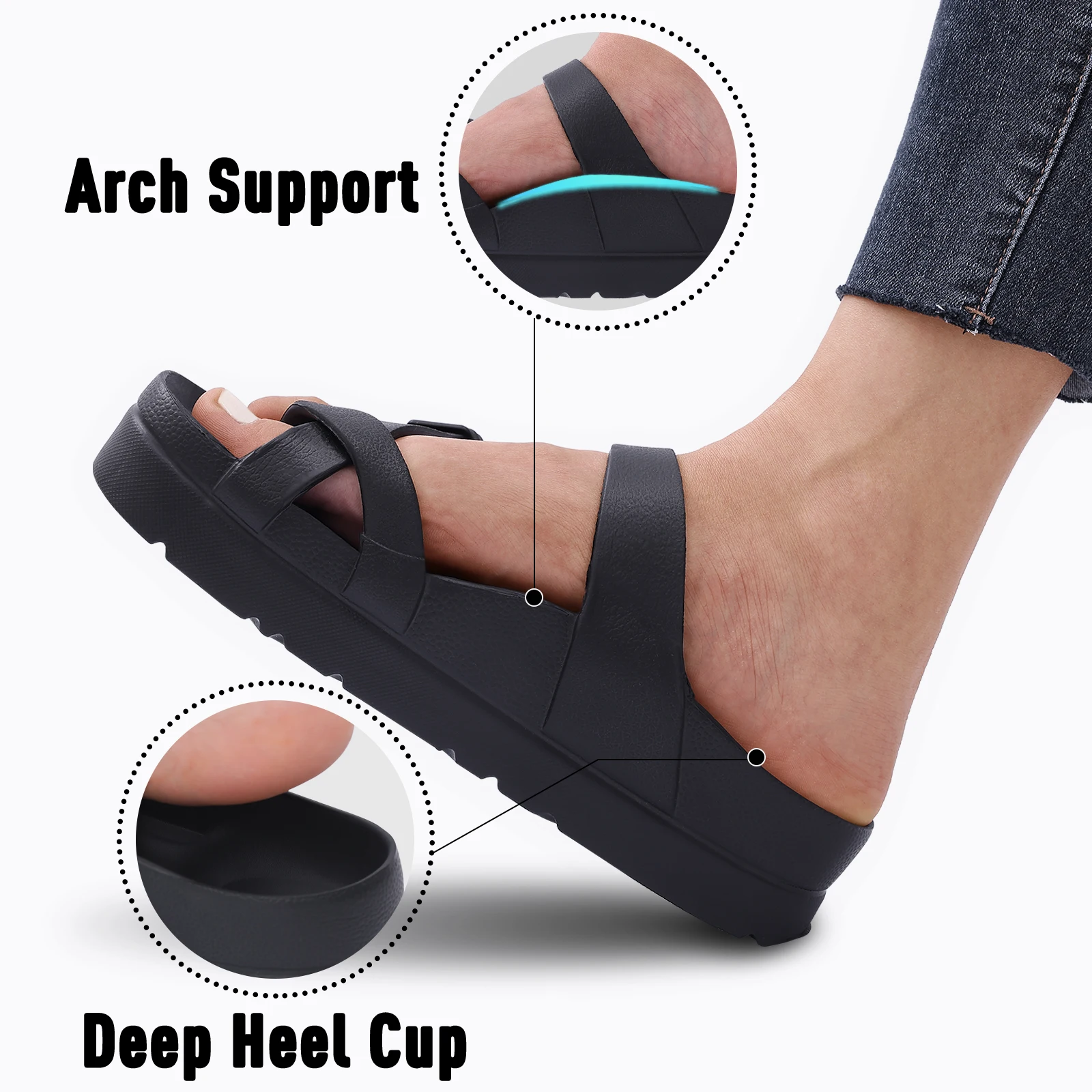 Shevalues Fashion Platform Sandals Women Insole Clogs with Arch Support Adjustable Buckle Slippers Feamle Outdoor Beach Slides