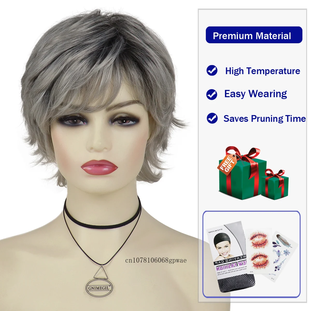 Women's Ombre Grey Synthetic Wigs Short Wavy Wig for Older Lady Grandma Wig Daily Cosplay Halloween Costume Party Heat Resistant