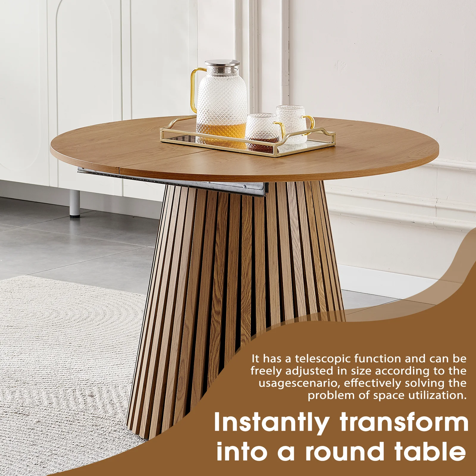 /For Apartment Hotel Use Multi-functional Home Dining /Modern Durable Wooden Extendable Dining Table Space-saving Oval Design