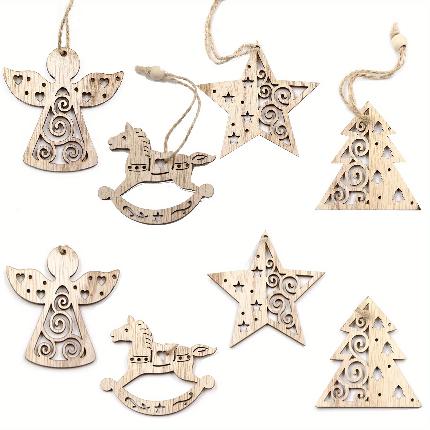20 قطعة عيد الميلاد خشبية معلقة Pengdants شجرة مجوفة/ملاك/نجمة غير مصبوغ حلية نويل عيد الميلاد حفلة دهان داي الهدايا العرض #1