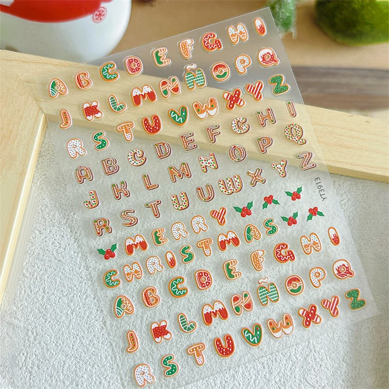 1 Sheet Cute Christmas Nail Stickers Classic Style Letter Patterns Christmas Nail Art Decals Adhesive Nail Decals Salon Supply