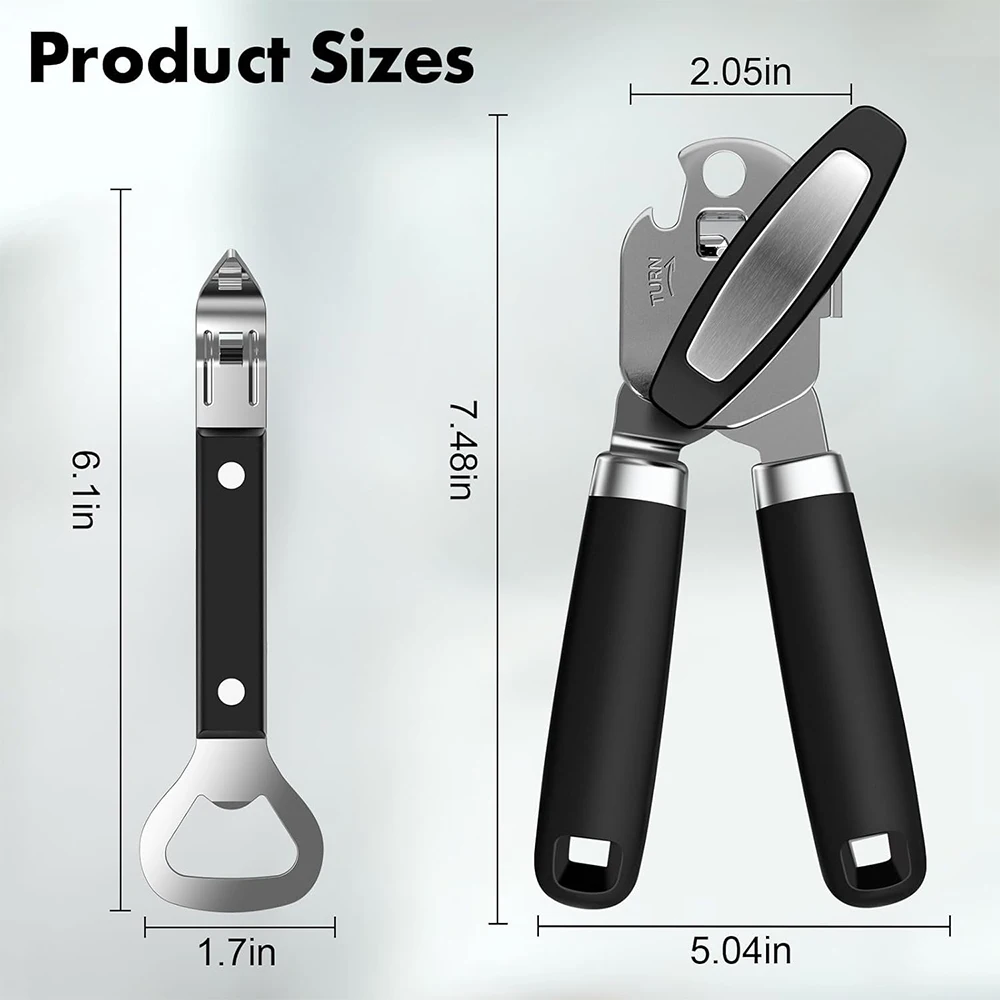 LMETJMA 2PCS Can Opener Smooth Edge Manual Can Openers Heavy Duty Stainless Steel Can Opener with Multifunctional Bottle Opener
