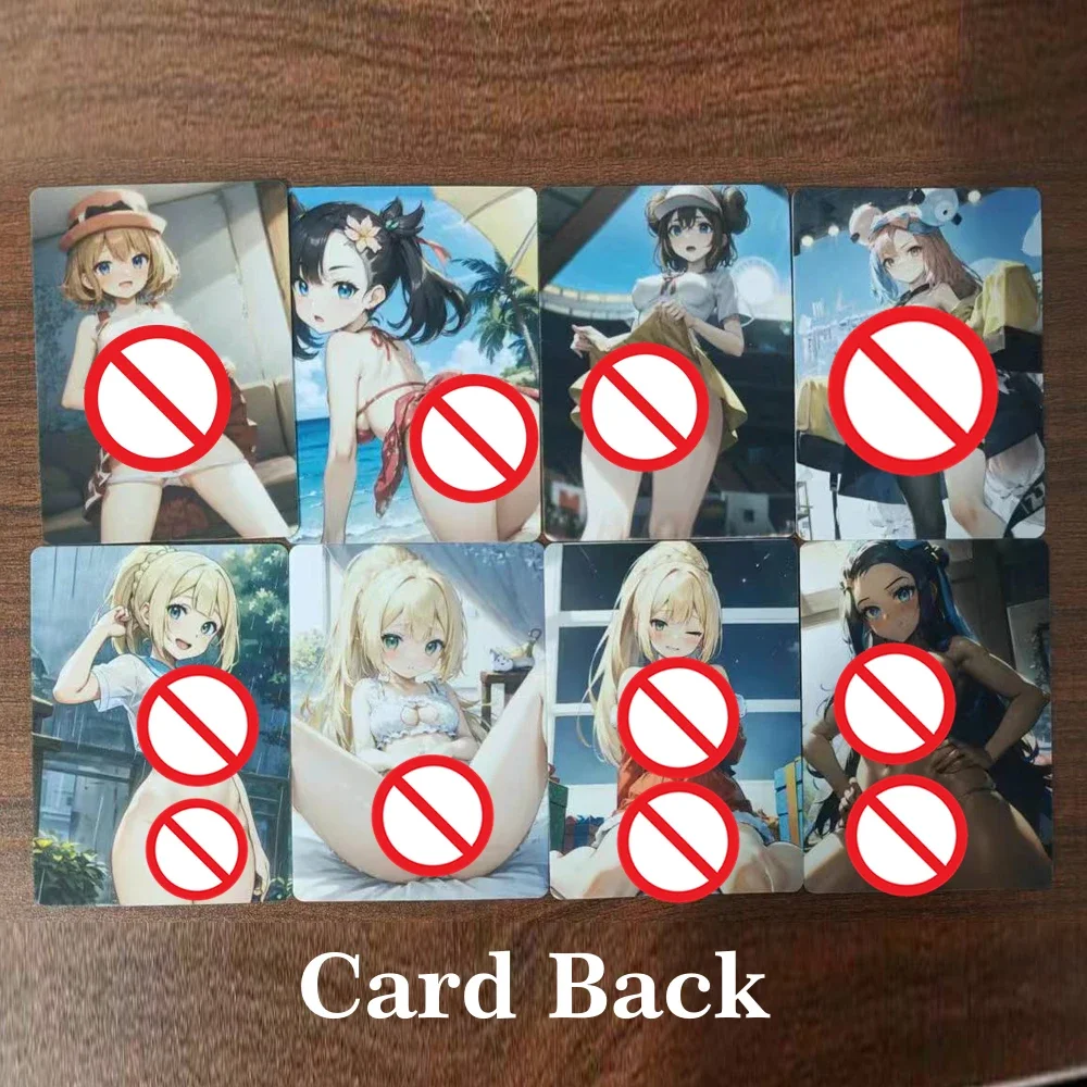 8PCS Pocket Monsters Sexy Trainer Cards Bikini anime Lillie Nessa Mosaic-free DIY PTCG Card Boy Animation Collection Card toys