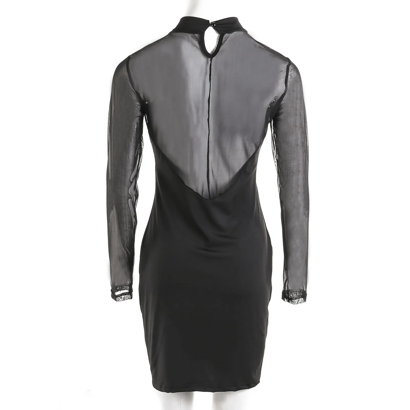 Robe de soirée en maille à manches longues pour femmes, voir à travers la batterie, mini robe de club, robes élégantes, sexy