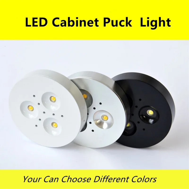 

Dimmable LED Puck Lights 3W 4W led ceiling lamp Silver Black Shell 3000K Warm White Under Cabinet Lighting