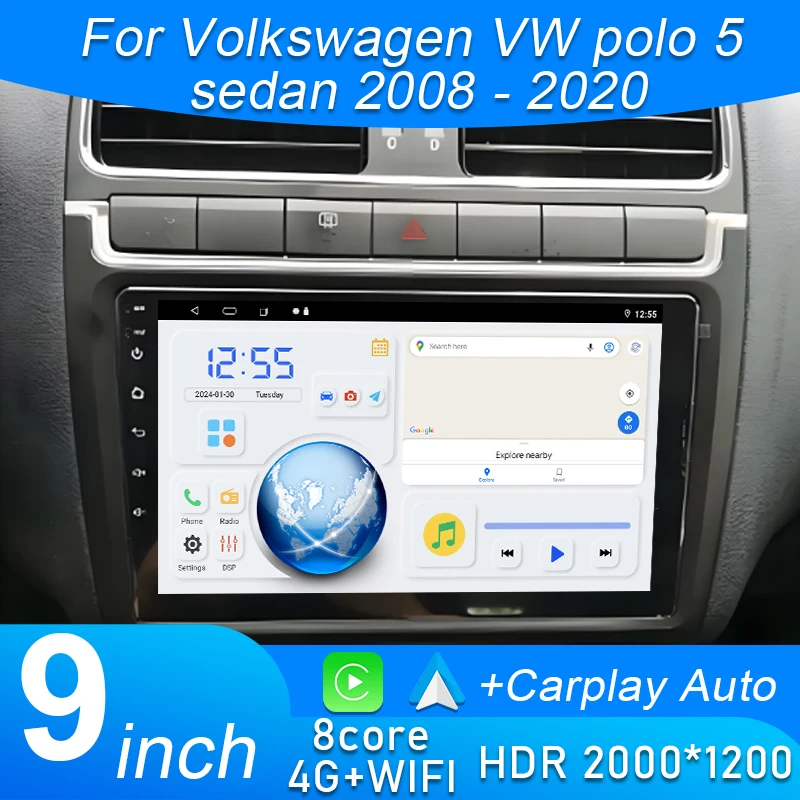 Car Radio Android 15 For Volkswagen VW polo 5 sedan 2008 - 2020 Multimedia Player Carplay Stereo GPS DVD Head Unit 4G Wifi QLED