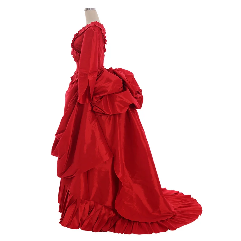 

Halloween Women Victorian Medieval Queen Cosplay Costume Vintage Party Carnival Red Gothic Lace Up Long Court Princess Dress