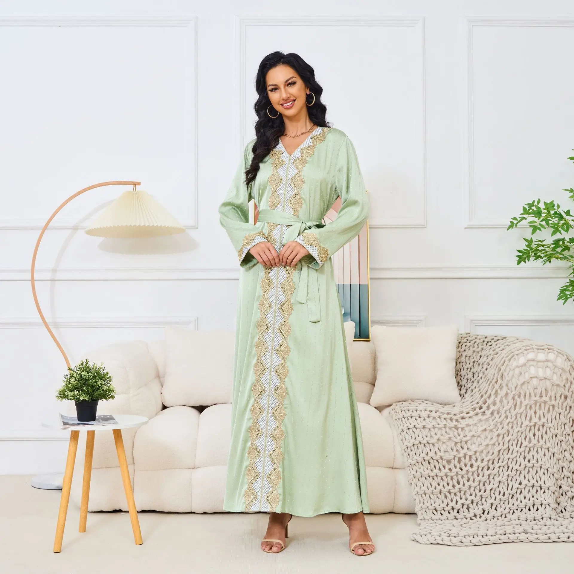 

Mt109 New Women's Long Dress, Elegant New Women's Clothing, Lady Clothes Long Sleeve V-neck Large Hem Party Dress Islam Elegant