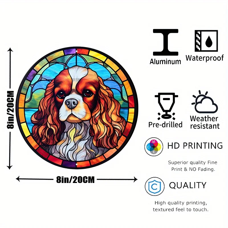 Multicolored Aluminum Metal Sign, Cavalier King Charles Spaniel, Stained Glass Look Sign, Home Decoration, 8x8in, 1PC