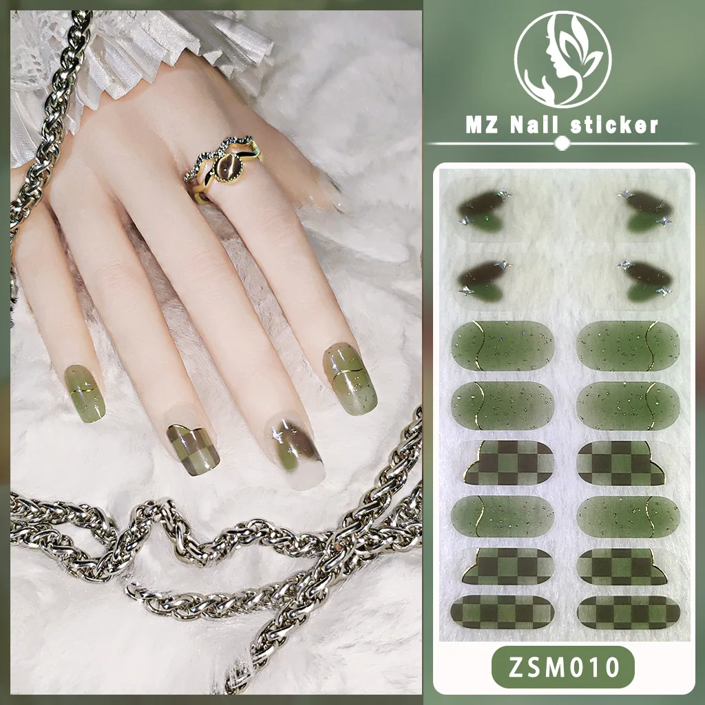 MEBIS ملصقات الأظافر 16 إصبع ZSM Nobake جل ثلاثي الأبعاد البرنز مسمار الفن ملصق كامل ملصق طويل الأمد مقاوم للماء مسمار