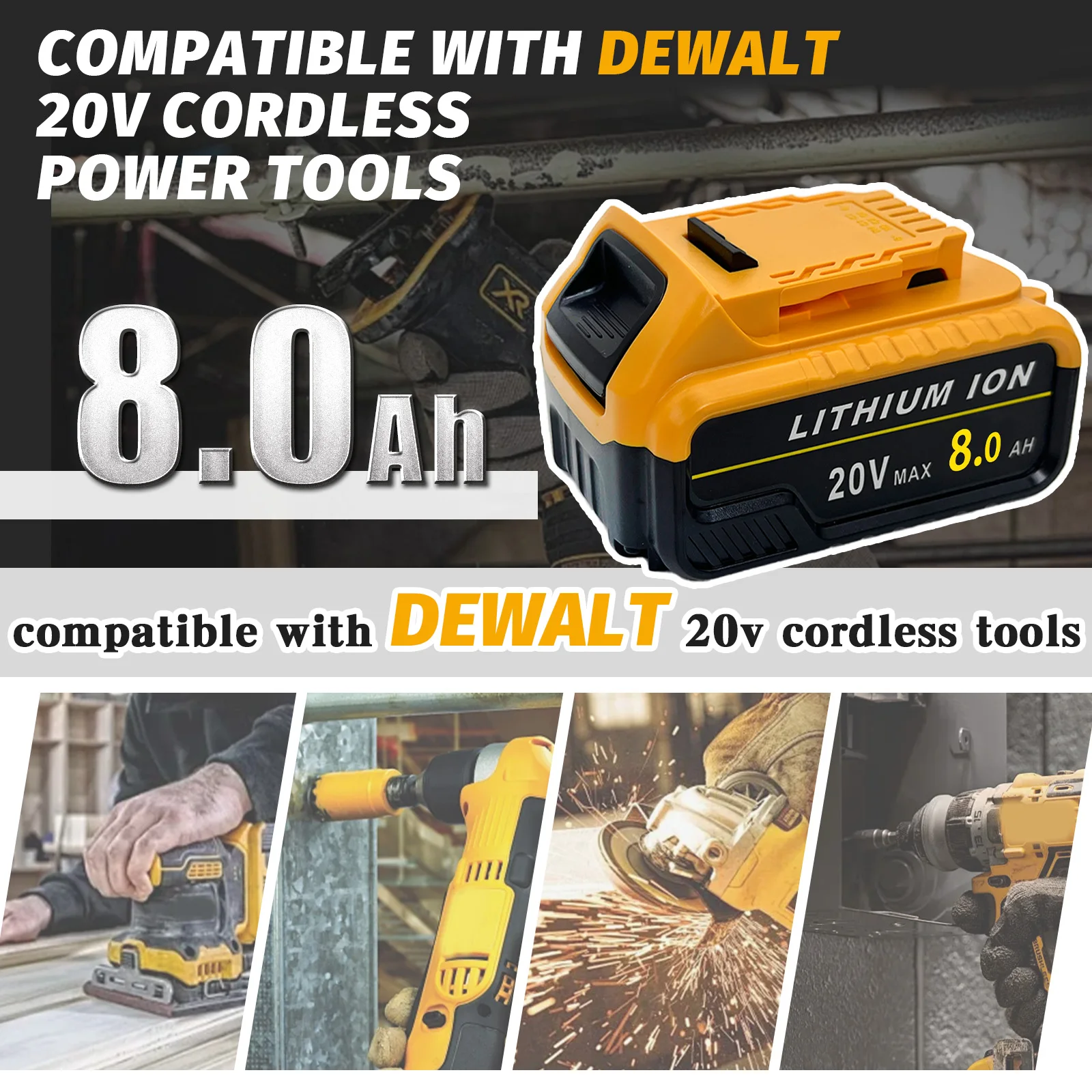 Confezione da 2 batterie DCB206 per batterie Dewalt da 20 V per DCD/DCF/DCG per utensili elettrici a batteria Dewalt serie 20 Volt.