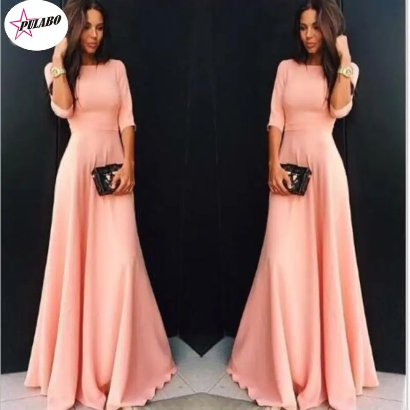 

PULABO Women Long Maxi Dresses Bohemia Dress O Neck Three Quarter Sleeve Ethnic Summer Beach Female Stylish Style Dresses Female