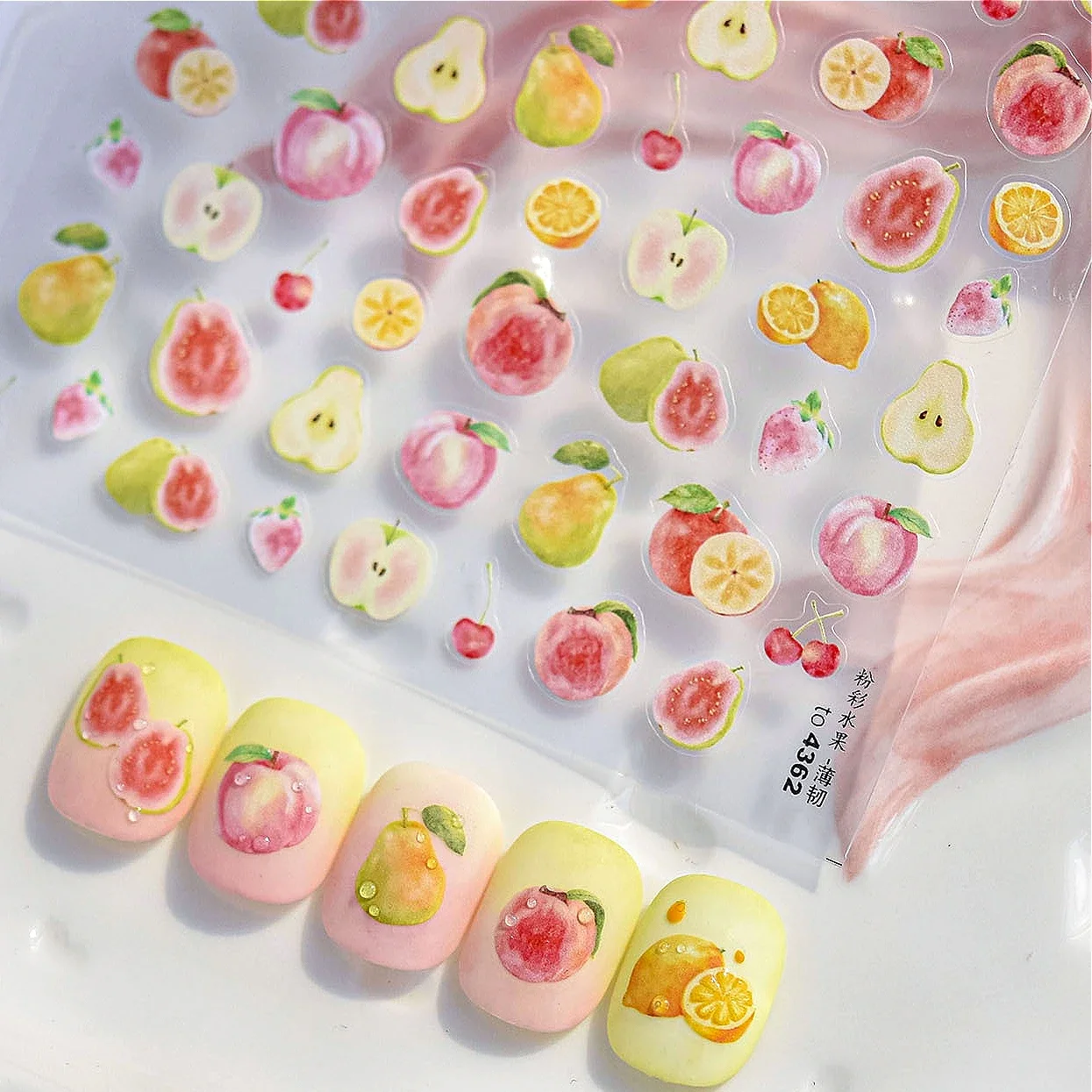 Fruta colorida pera Kiwi higo guayaba Pitaya piña fresa cereza verano vegetal pegatinas para decoración de uñas calcomanía
