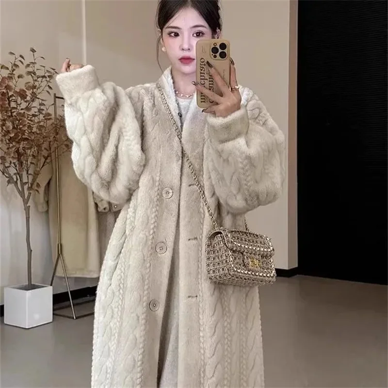 

Environmentally Friendly Fur Coat Winter 2024 New Loose and Versatile Mink Fur Coat Thickened Long Solid Color Commuting Coat WF