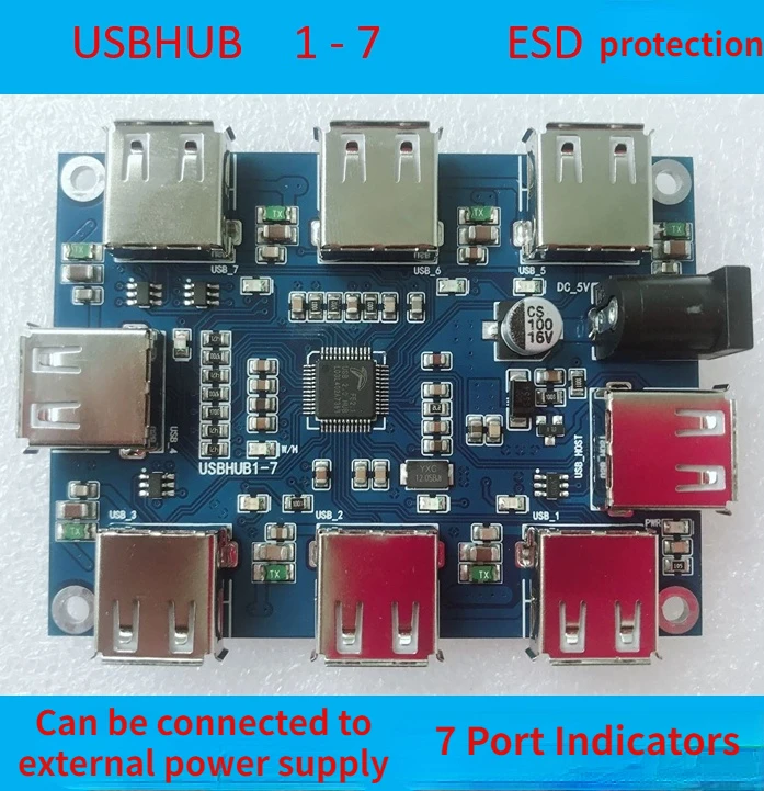 USBHUB2.0 Module Circuit Board 1 Drag 7 Hub Splitter with External Power Supply, Expand 7 USB Ports