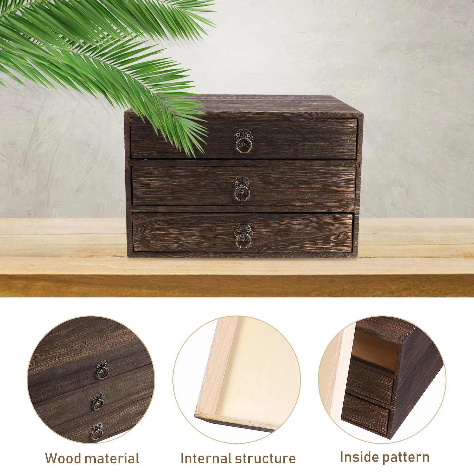 

1pc Solid Wood Storage Drawer Organizer Retro 3 Layer Wooden Desktop Drawer Desktop Wood Box For Table Sundries Storage