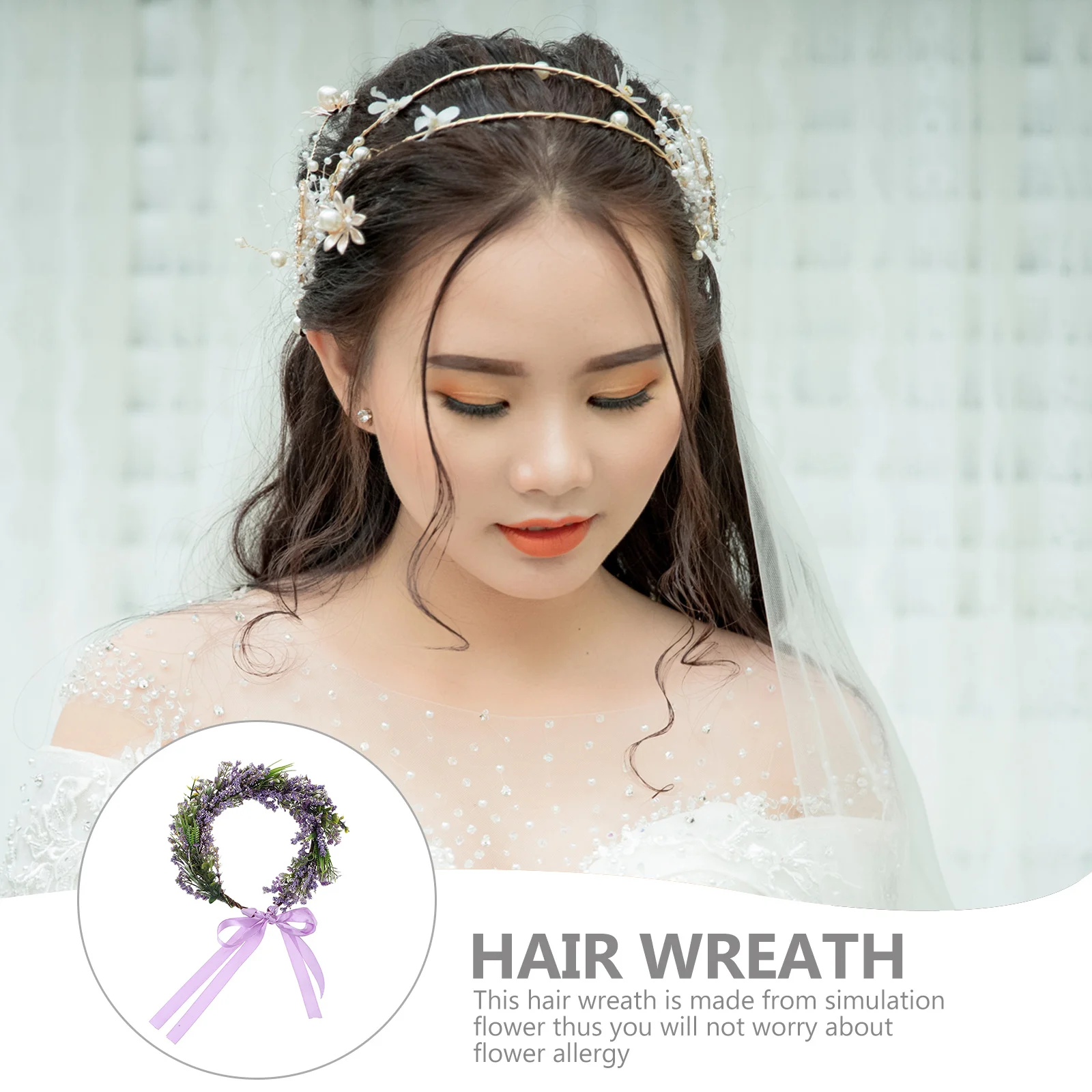 

1pc Simulation Lavender Flower Crown Lightweight Floral Headband For Wedding Party Prom Evening Celebrations Bridal Wreath