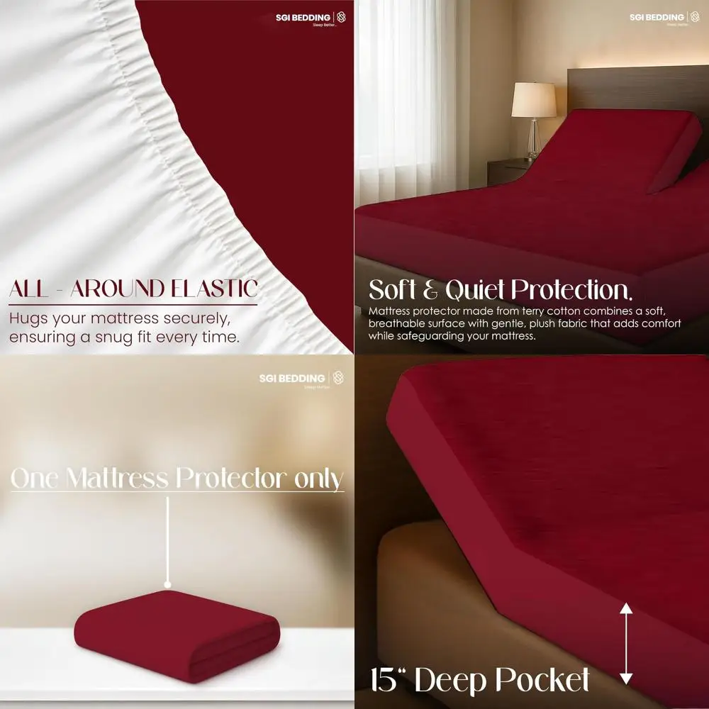 

Защитный наматрасник Cal King Split — 72x84, верх 34, 18 карманов, мягкий, бесшумный, дышащий для регулируемых кроватей, бордовый