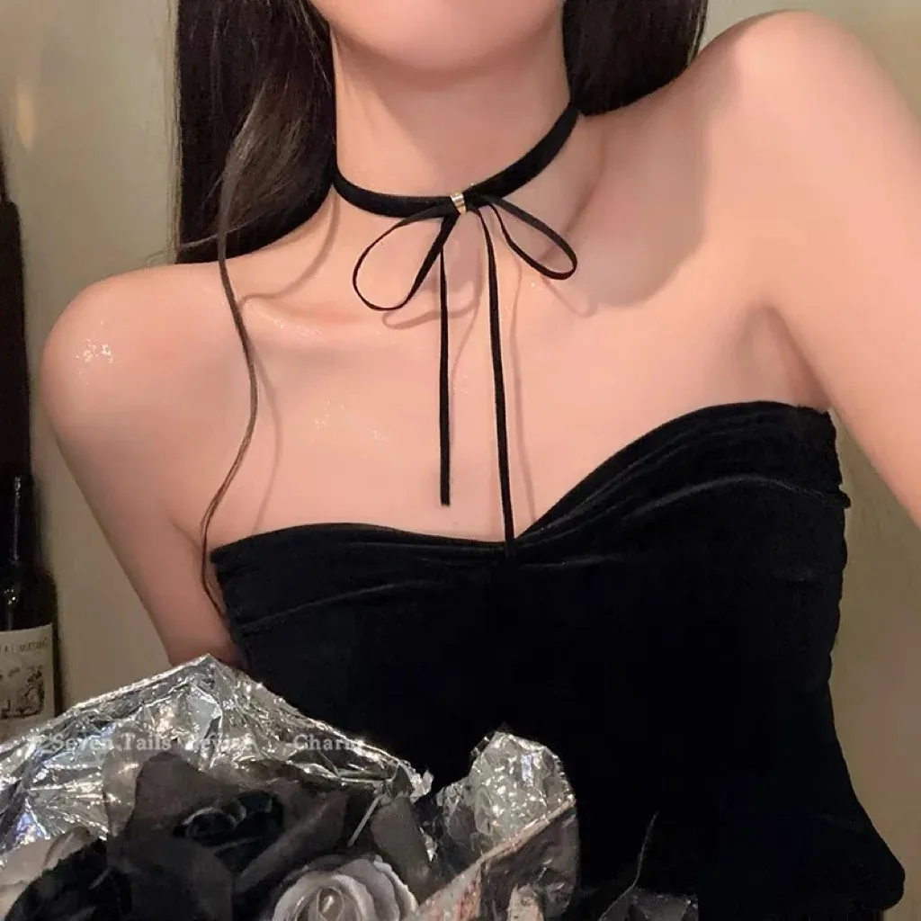 Punk Gothic Bows Pendant Necklace Adjustable Velvets Chains Choker Y2K Elegant Braideds Bows Neckchain Jewelry for Women Girls