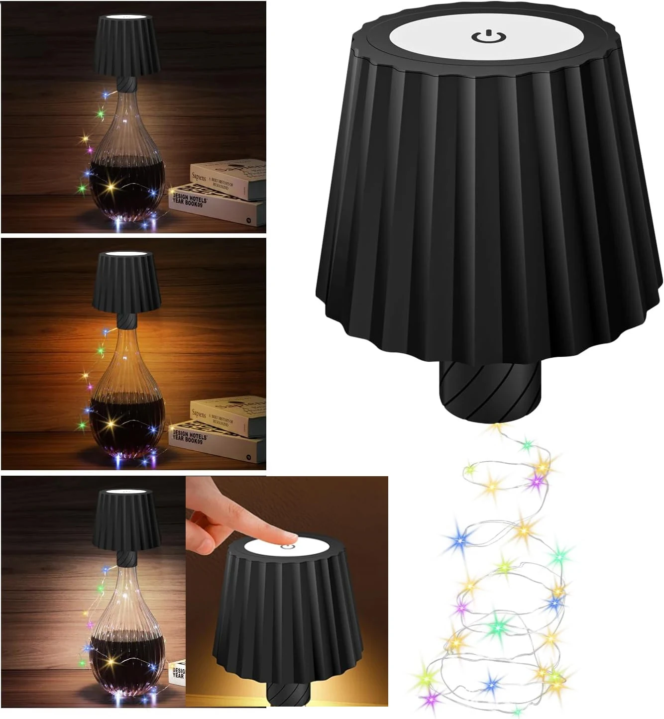 

Ночник с USB-подзарядкой, беспроводная светодиодная лампа для стола, RGB с сенсорным управлением, для спальни, прикроватной тумбочки, рождественский декор