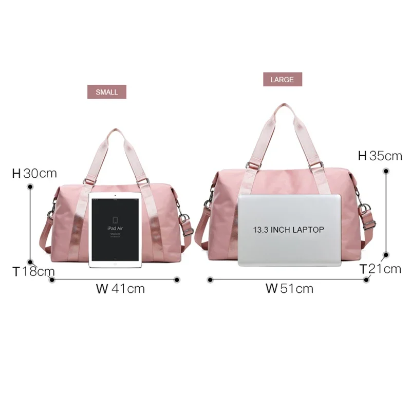 Bolsas Duffle Tote Multifuncionais de Viagem Grande para Mulheres, Nylon, Impermeável, Ombro, Saco de Ginásio Feminino, Molhado e Seco, Bolsos