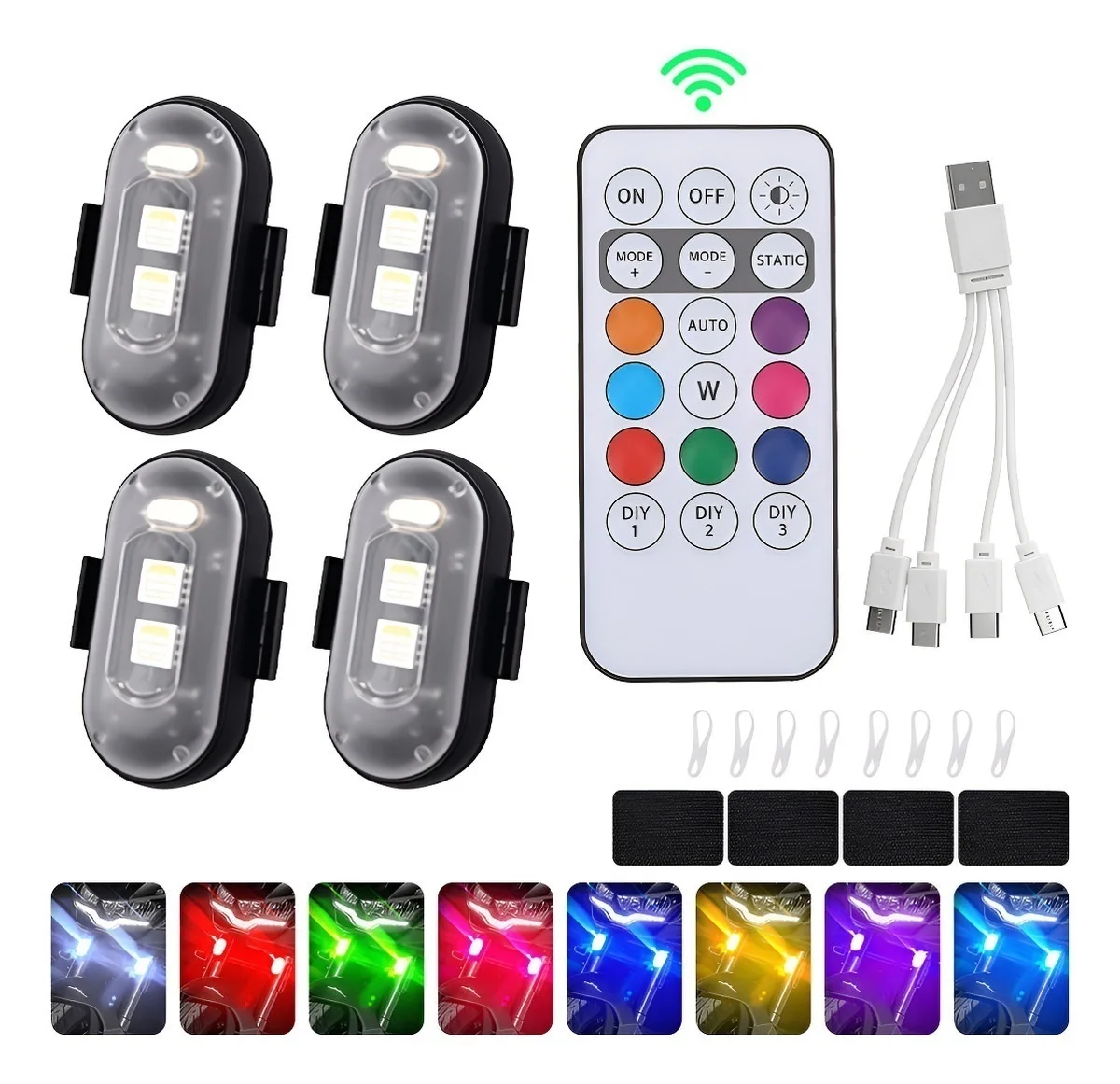 4 Pcs Led Strobe Lights with Remote Control 8 Colors Wireless Anti Collision Strobe Flashing Lights for Cars Bike Drone ﻿ ﻿