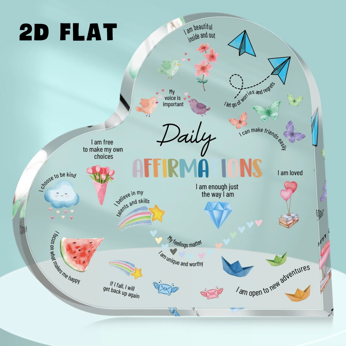 1pc Mental Health Daily Affirmations Quote Decorative Acrylic Heart Sign Table Plaque Multipurpose Use For Positive Mindset Gift
