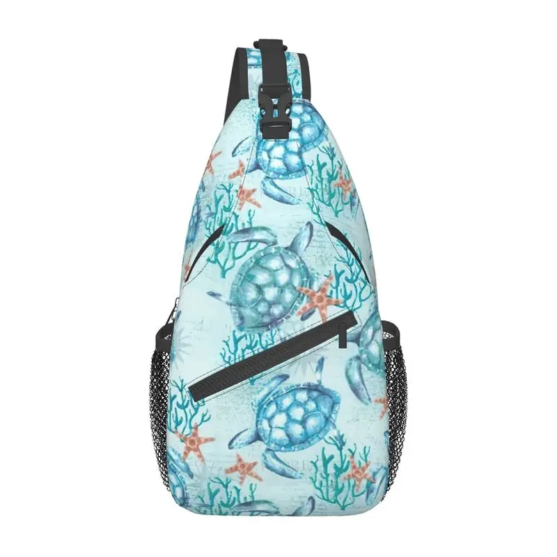 

Custom Blue Turtle Sling Bags for Men Cool Ocean Animal Shoulder Crossbody Chest Backpack Cycling Camping Daypack