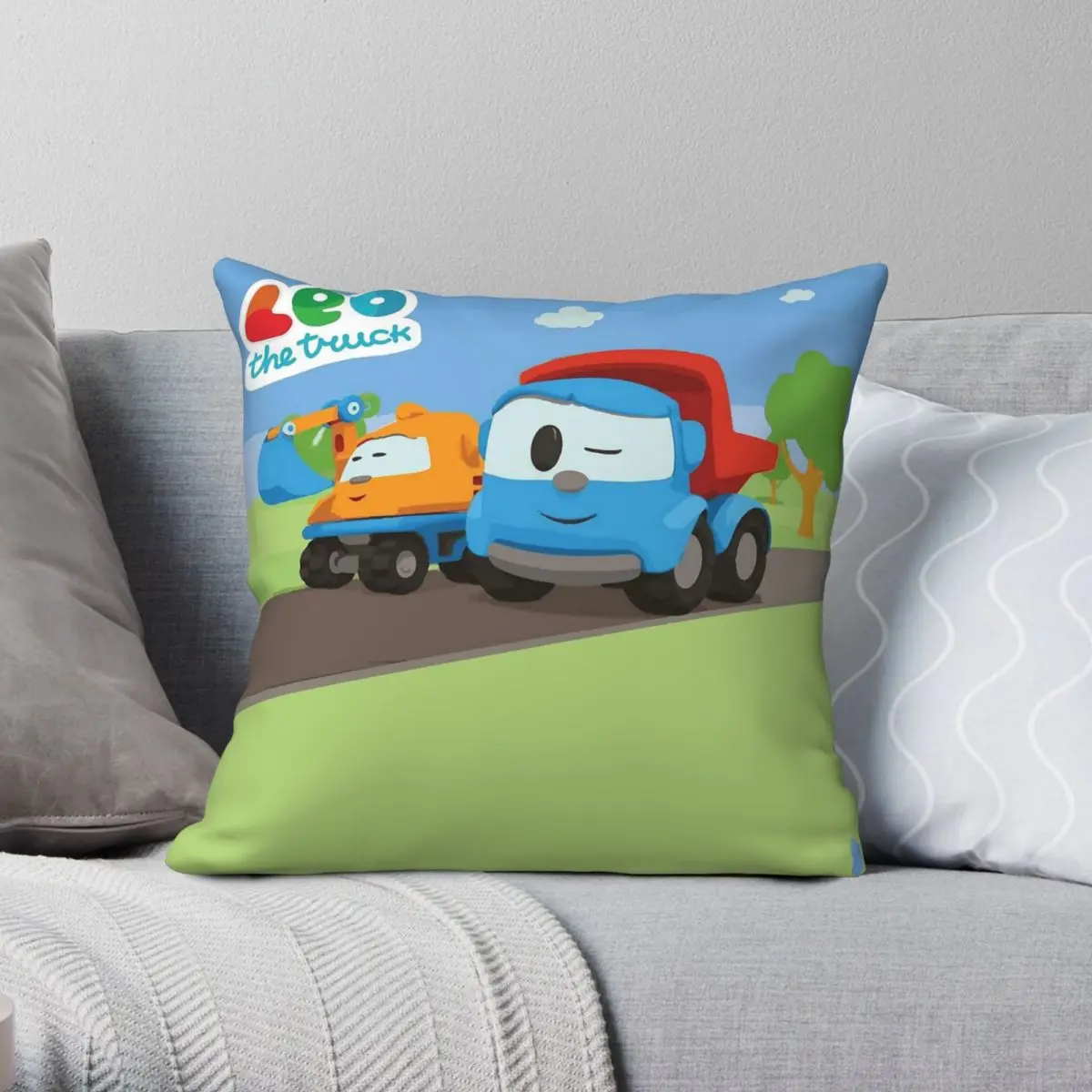 Leo The Truck Lifty Square Pillowcase Polyester Linen Velvet Pattern Zip Decorative Home Cushion Cover 18