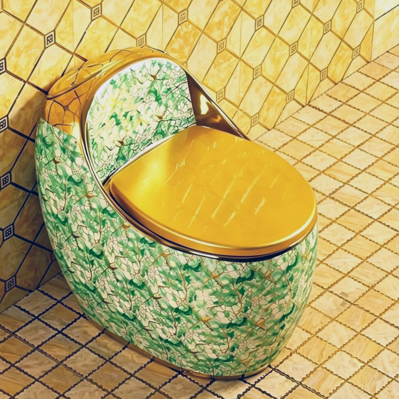 Luxury Bathroom Sanitary Ware Golden Wc Ceramic Floor One Piece Bathroom Gold Green Inodoro Toilet