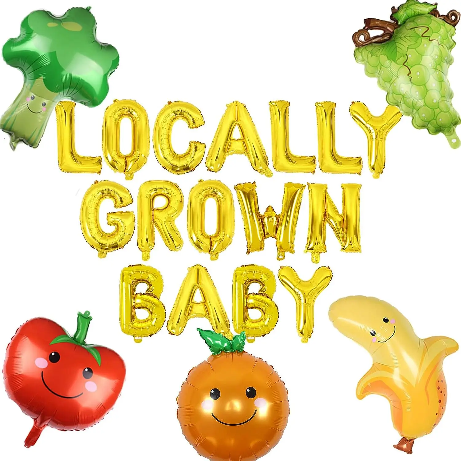 

Fruit Vegetable Themed Baby Shower Decorations Locally Grown Baby Balloon Banner Vegetables Fruits Foil Balloon for Baby Shower