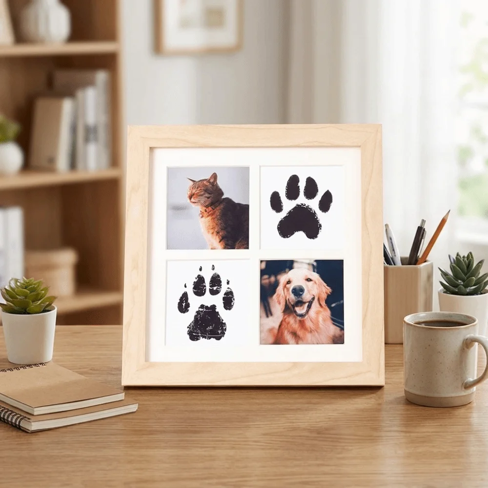 Imprint Kit Inkless Pet Paw Print Kit Decorative Density Board Pet Footprint Keepsake Kit Handmade Memorial Frame Pet Memorial