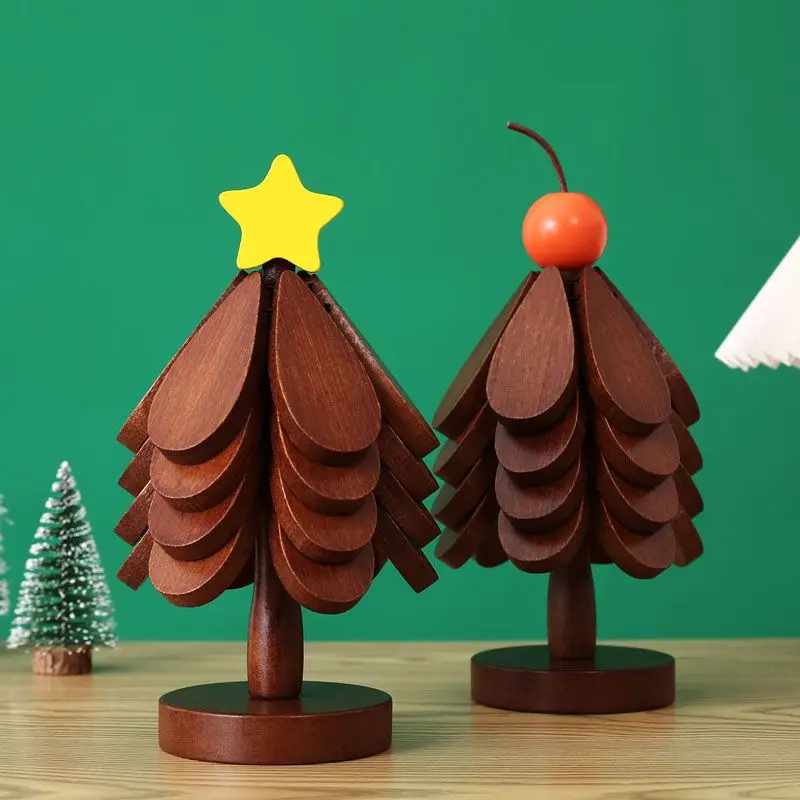 Premium Christmas tree thermal insulation pad, table ornament creative a tree solid wood anti-scalding pot pad