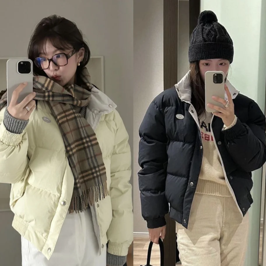 Send in Seconds! Ged Hejing Same Sle Simple Loose Casual Solid Double-sided Wearable Jacket Down jacket Outerwear Winter